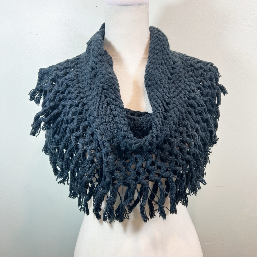 American Eagle Outfitters Navy Infinity Knit Scarf One Size Boho Fringe Tassel